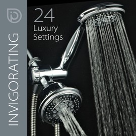 Hydroluxe For California High Pressure 24-setting Handheld & Rain Shower Head Combo, Stainless Steel Hose, 3-way Water Diverter - Chrome Finish