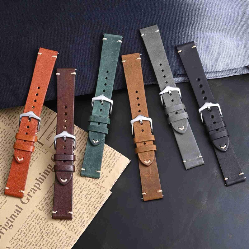 BISONSTRAP Watch Band, Military Italian Leather, Quick Release Replacement Band