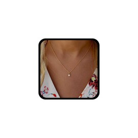 Allereyae Vintage Round Cz Pendant Necklace Cz Solitaire Choker Gold Crystal Necklace Single Gemstone Chain Rhinestone Dot Choker Jewelry for Women
