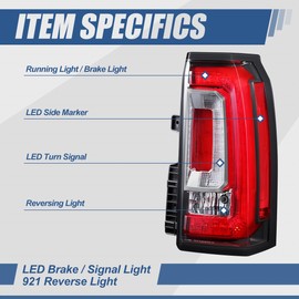 Auto Dynasty Rear Tail Lights Brake Lamps Assembly Compatible with 2015-2020 GMC Yukon Yukon XL, with Reverse Light and LED Turn Signal, Passenger Right Side, Red Lens