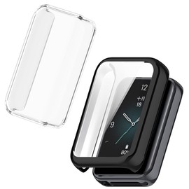 QWYJ Funda for Honor Band 9 Case Protector de Pantalla, Marco Resistente Rasguños Suave Ligero Shockproof (2 Unidades) (Negro+Transparente)