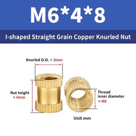 Thread Insert, Pack of 50 M6 x 4 x 8 mm Copper Heating Insert, Press-in Nut, Standard Internal Thread Hardware Nuts by Melting for 3D Printing Accessories, Plastic Parts, Heat Ultrasonic