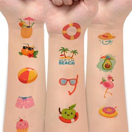 54Pcs Summer Tattoos Pool Party Temporary Sticker Decorations Hawaiian Themed Waterproof Luau Beach Temporary Tattoo Stickers for Boys Girls Summer Home Tropical Birthday Party Favors Gifts Supplies