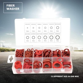 Red Steel Paper Fibre Washers Kit Assorted Lock Insulation Washer Set - 600 Pieces, 12 Sizes