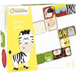 Avenue Mandarine 42764O Memory Domino with 28 Cardboard Cards, Ideal for Your Child's Motor Skills, Suitable for Ages 3 Years and Above, 1 Pack Animals