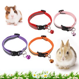 4 Pack Rabbit Adjustable Collars with Bell, Guinea Pig Dragon Luminous Collar, Small Animal Exercise and Interaction Accessories