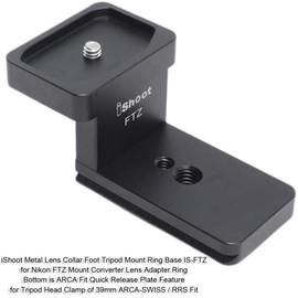 iShoot Lens Collar Replacement Foot Tripod Mount Ring Base Compatible with Nikon FTZ Mount Converter Lens Adapter Ring, Lens Support Bracket with Arca Fit Quick Release Plate