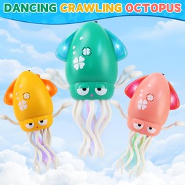 LZZAPJ USB Rechargeable Dancing Octopus Baby Toy - Electric Crawling & Tummy Time Toy, Magical Musical Squid, Birthday for Kids Ages 1 2 3 4 5 6, Boys & Girls (Yellow)