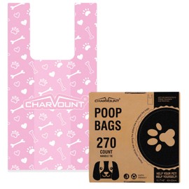 Dog Poop Bags with Handles, XL Pet Poop Waste Bags 15.7"x8", Easy Tie and Unscented, Extra Thick Doggie Bags Pink 270 Counts