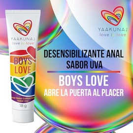 Anl Relax Boys Love Lubricante Base Agua Íntimo 18g - Gel Yaakunaj Loveshop - Love Is Boys - Aroma Uva - Transparente - Humectante - Hipoalergénico - 