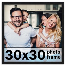 30x30 Frame Black Picture Frame - Modern Photo Frame Includes UV Acrylic Shatter Guard Front, Acid Free Foam Backing Board, Hanging Hardware Wood Square Frame Wall Frames for Family Photos - no Mat