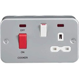 Knightsbridge MR8333N Metal Clad 2G 45A DP Cooker Switch and 13A Switched Socket with Neons, Grey