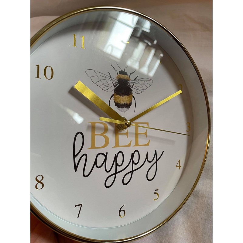 UK-HOME-BARGAINS 20cm BUMBLE BEE Small Round Wall Clock Polished Yellow