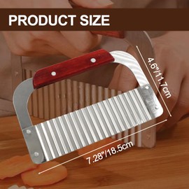 Murtenze Stainless Steel Crinkle Cutter, Wavy Potato Soap Cutting Tool Heavy Duty Wavy Crinkle Cutting Chopping French Fry Slicer Wavy Rotary Cutter with Wooden Handle for Carrot Vegetable(1 Pack)