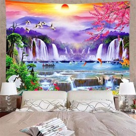 FENDROM Mountain and Sunset Tapestry Wall Hanging Forest Trees Tapestry Waterfall Lake Art Tapestry Nature Landscape Home Decor for Room