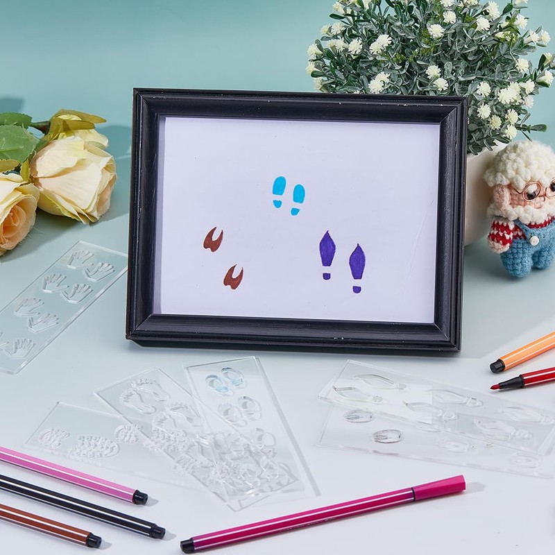 SUPERFINDINGS 6Pcs 6 Styles Footprints Stencil Reusable Stencils mini Footprints