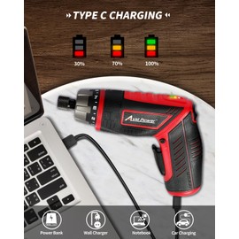 AVID POWER Electric Screwdriver Set Rechargeable 4V Cordless Screwdriver Kit with 11pcs Accessories, 5.65Nm Screw Gun, 5+1 Torque Setting, 2 Position Handle with LED Light-Dark Red
