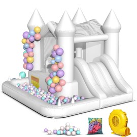 YARD White Bounce House, Inflatable Bounce House with Slide & Ball Pit for Kids 3-8, Bouncy House with Blower for Toddler Adult Indoor Outdoor Party, Wedding, Backyard, 9.5’x9.5’x7.5’ Bouncy Castle