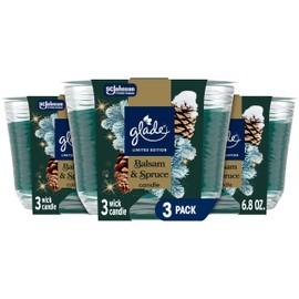 Glade 3-Wick Scented Candle Jar, Balsam & Spruce, Air Freshener Infused with Essential Oils, 6.8 Oz, 3 Count