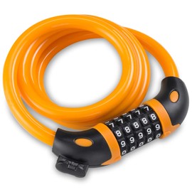 Opaza Bike Lock with 5-Digit Code, 1.2 m/4 ft Bicycle Lock Combination Cable Lock Lightweight & Security Bike Chain Lock for Bicycle, Mountain Bike, Scooter (Orange)