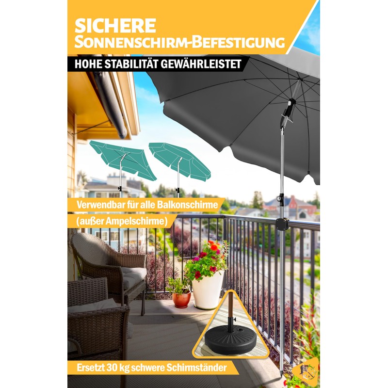 Menz Parasol Holder Balcony Railing - Compact Umbrella Holder Balcony