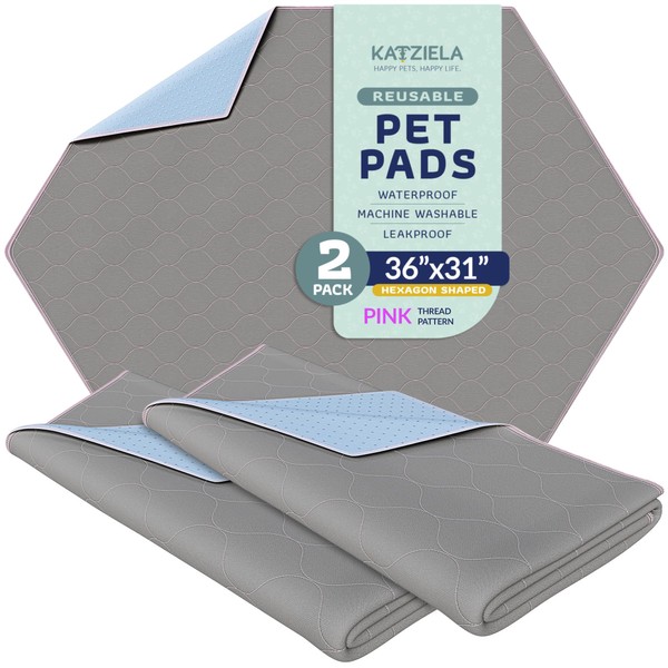 Katziela Hexagon Washable Pee Pads (36X31, Pink Stitching)