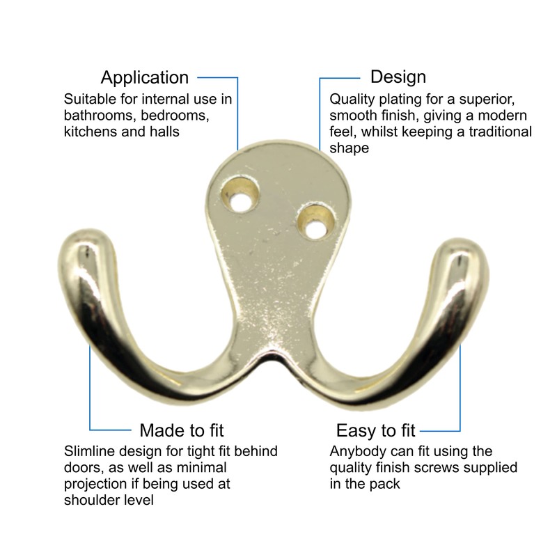 EAI Double Robe Hook for Coats Bath Towels 55x76mm Pack