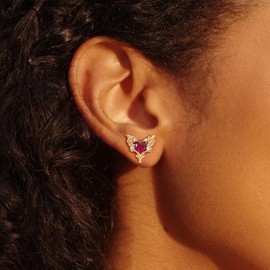 FETTERO Heart Earrings 14K Gold Plated Stud Earrings for Women CZ Dainty Earrings 925 Sterling Silver Posts Pair of Hypoallergenic Heart Shaped Earrings for Women Jewelry Gift - Eart Wing