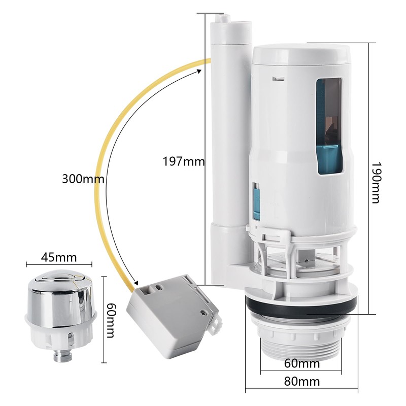 Dual Flush and Fill Toilet Cistern, 2 Inch Push-Type Wire-Controlled