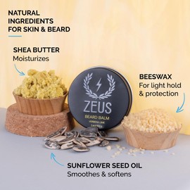 ZEUS Beard Balm, Natural Beeswax & Shea Butter Balm, Softening Conditioner for Facial Hair – MADE IN USA (Vanilla Rum) 2 oz.