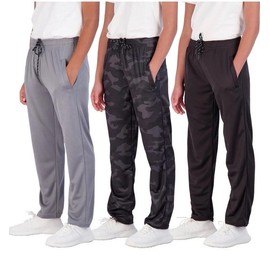 Real Essentials 3 Pack: Boys' Mesh Open Bottom Active Sweatpants with Pockets & Drawstring M