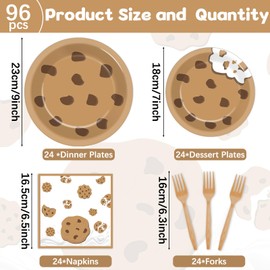 Naozinebi Milk and Cookies Birthday Party Plates Napkins Decorations Chocolate Chip Cookie Tableware Set Cookies Theme Disposable Plate Fork for Kids Boys Girls Birthday Baby Shower Supplies Serve 24