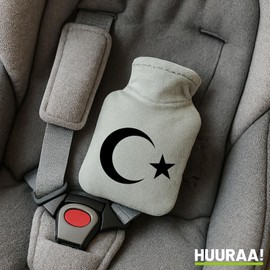Huuraa Taschenwärmer Türkei Halbmond und Stern Geschenk 0,2 Liter Grey Mini Veloursbezug Türkei Geschenkidee