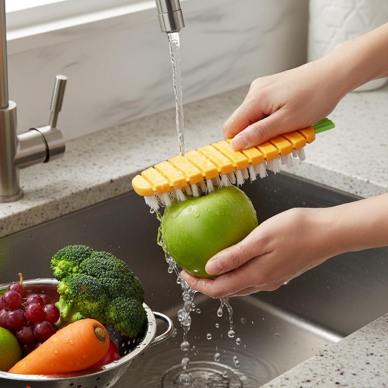 Lotsdonxia Carrot Shape Vegetable Scrubber, Flexible Orange Plastic Potato Scrub
