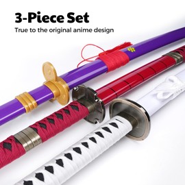 Zisu Carbon Steel Roronoa Zoro Sword, Zoro Cosplay Emma Zoro Sword Katana, about 40 inch Overall, 3pcs a Set