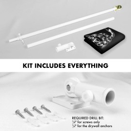 UD_G128 Combo Pack: Flag Pole 6 FT White Tangle Free & Gadsden Black and White Flag 3x5ft 150D Printed Polyester