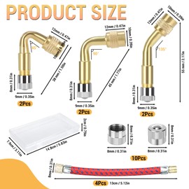 Set of 20 Valve Extension Car Valve Set, 45° 90° 135° Tyre Valve with 4 Pieces 130 mm Rubber Valve Extension 10 Metal Caps and Plastic Boxes, Car Valve Adapter for Motorcycle, Bicycle, Scooter