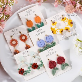Puocaon Flower Polymer Clay Cutters - 16 Pcs Clay Cutters for Polymer Clay Jewelry, Tulip Rose Sunflower Polymer Clay Earring Cutters, Crescent Moon Floral Print Clay Cutter