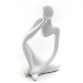 YUESUO Thinker Statue Abstract Sculptures Resin Decoration, Abstract Figure Crafts, Housewarming Decorations, Living Room Decorations (Right, White)