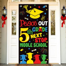 5TH Grade Graduation Decorations 2025, 5TH Grade Graduation Door Cover,Peace Out 5TH Grade Next Stop Middle School Banner,5TH Grade Graduation Party Decorations,Fifth Grade Graduation Party Supplies