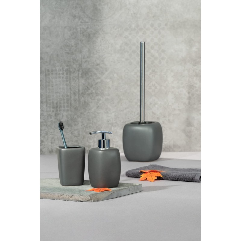 WENKO 20019100 Bicchiere porta soazzolino in ceramica Faro grigio, Ceramica,