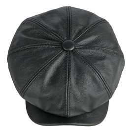 LUTICELI Men's Genuine Leather Newsboy Hat Ivy Caps 8 Panel Beret Cabbie Hat Black
