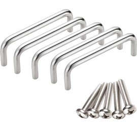 Ouriken Handle Hardware Door Handle, Stainless Steel, Chrome Plated with Screws, Drawer Handle, Door Handle, 0.3 inch (8 mm), Thickness 0.3 inch (8 mm), Bolt M4, Height 1.3 inches (33 mm), Hole