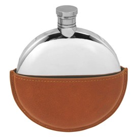 English Pewter Company 5.5oz Plain Round Ellipse Flask with Genuine Leather Pouch [FL200]
