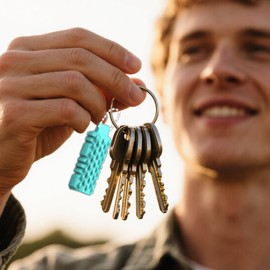 Spiky Grippie Stim Keychain Pocket Mini Fidget Toy Silicone Massage Keychain with Anxiety Relief Stress Reduction and Focus for Adults, Novelty Gifts (Blue)