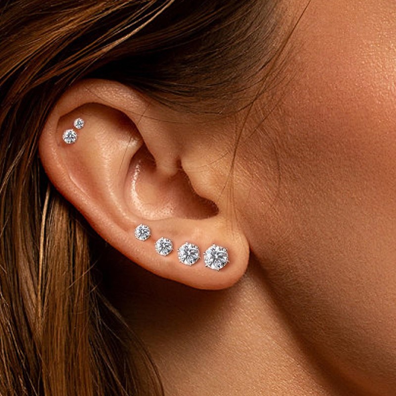 6Pcs Stud Earrings Set Hypoallergenic Cubic Zirconia Stud Flat Back
