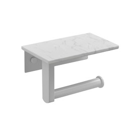 JOMANDAN 304 Wall Mounted Toilet Paper Holder, Toilet Paper Phone Holder Mobile Phone Storage Shelf for Modern Bathroom with Shelf-with Marble Panel (White)