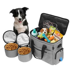 MYDAYS Dog Travel Bag, Pet Luggage Suitcase, Weekend Tote Carrier with Collapsible Bowl (Gray)