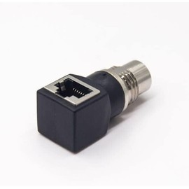 Elecbee - Adaptador de mamparo M12 a RJ45, impermeable, M12 D, código 4 pines hembra a conector RJ45, ángulo recto, color negro