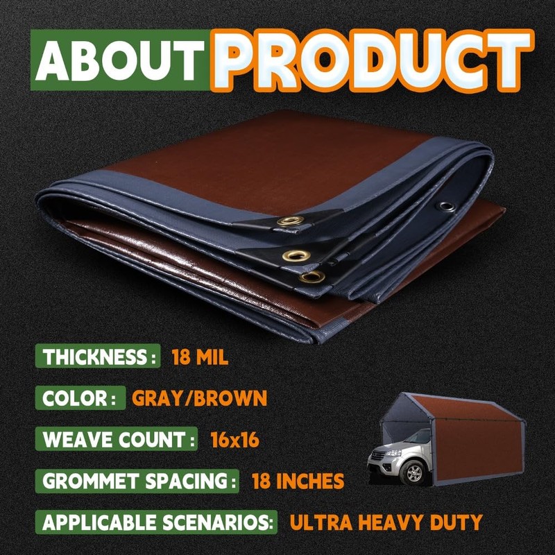 RAINDEWAY 8x8 Feet Super Heavy Duty Tarp 18 Mil, UV